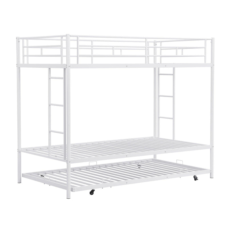 Twin over Twin Bunk Bed with Trundle, White - Supfirm