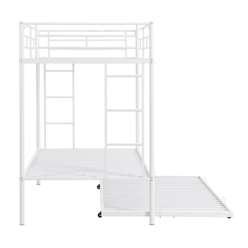 Twin over Twin Bunk Bed with Trundle, White - Supfirm