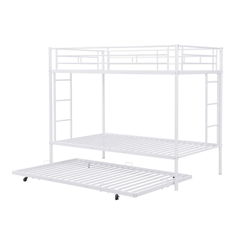 Twin over Twin Bunk Bed with Trundle, White - Supfirm