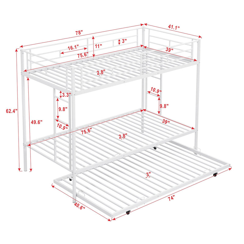 Twin over Twin Bunk Bed with Trundle, White - Supfirm