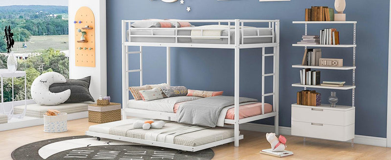 Twin over Twin Bunk Bed with Trundle, White - Supfirm