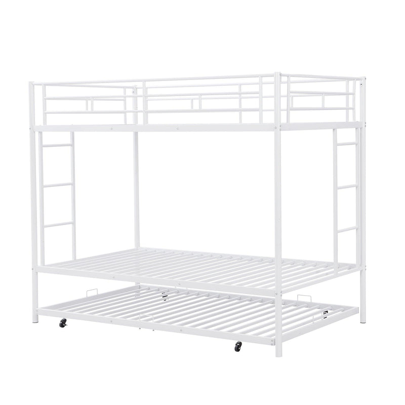 Twin over Twin Bunk Bed with Trundle, White - Supfirm