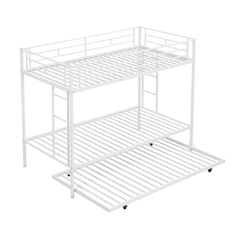 Twin over Twin Bunk Bed with Trundle, White - Supfirm