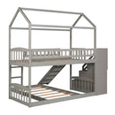 Twin Over Twin Bunk Bed with Two Drawers and Slide, House Bed with Slide, White(OLD SKU :LP000129AAE) - Supfirm