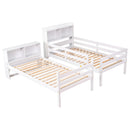 Twin Over Twin Bunk Beds with Bookcase Headboard, Solid Wood Bed Frame with Safety Rail and Ladder, Kids/Teens Bedroom, Guest Room Furniture, Can Be converted into 2 Beds, White - Supfirm