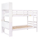 Twin Over Twin Bunk Beds with Bookcase Headboard, Solid Wood Bed Frame with Safety Rail and Ladder, Kids/Teens Bedroom, Guest Room Furniture, Can Be converted into 2 Beds, White - Supfirm