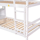 Twin Over Twin Bunk Beds with Bookcase Headboard, Solid Wood Bed Frame with Safety Rail and Ladder, Kids/Teens Bedroom, Guest Room Furniture, Can Be converted into 2 Beds, White - Supfirm