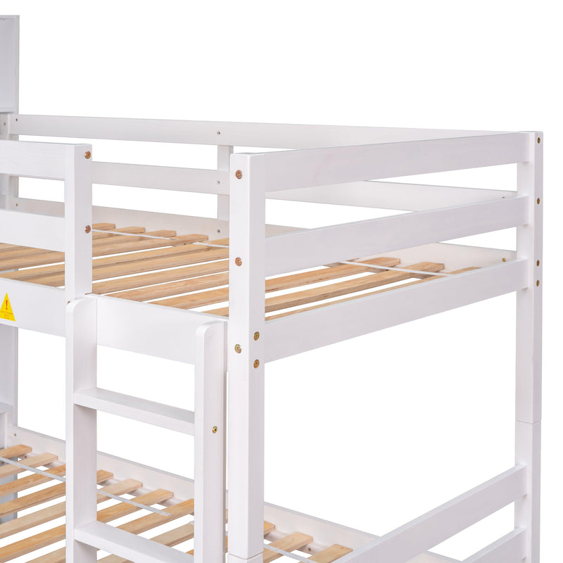 Twin Over Twin Bunk Beds with Bookcase Headboard, Solid Wood Bed Frame with Safety Rail and Ladder, Kids/Teens Bedroom, Guest Room Furniture, Can Be converted into 2 Beds, White - Supfirm