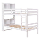 Twin Over Twin Bunk Beds with Bookcase Headboard, Solid Wood Bed Frame with Safety Rail and Ladder, Kids/Teens Bedroom, Guest Room Furniture, Can Be converted into 2 Beds, White - Supfirm