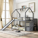 Twin over Twin House Bunk Bed with Convertible Slide,Storage Staircase can be Placed Left or Right,Gray - Supfirm