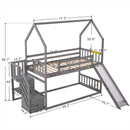 Twin over Twin House Bunk Bed with Convertible Slide,Storage Staircase can be Placed Left or Right,Gray - Supfirm