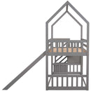 Twin over Twin House Bunk Bed with Convertible Slide,Storage Staircase can be Placed Left or Right,Gray - Supfirm