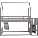 Twin over Twin House Bunk Bed with Convertible Slide,Storage Staircase can be Placed Left or Right,Gray - Supfirm