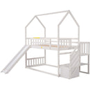 Twin over Twin House Bunk Bed with Convertible Slide,Storage Staircase,White - Supfirm