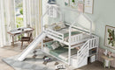 Twin over Twin House Bunk Bed with Convertible Slide,Storage Staircase,White - Supfirm