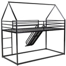 Twin over Twin House Bunk Bed with Ladder and Slide,Black - Supfirm