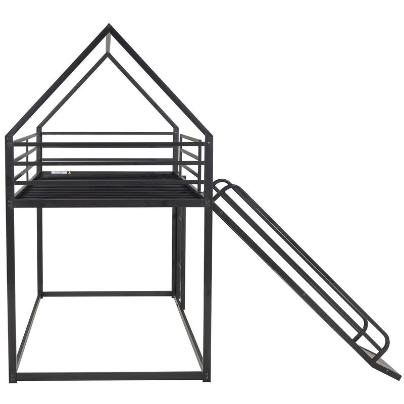 Twin over Twin House Bunk Bed with Ladder and Slide,Black - Supfirm