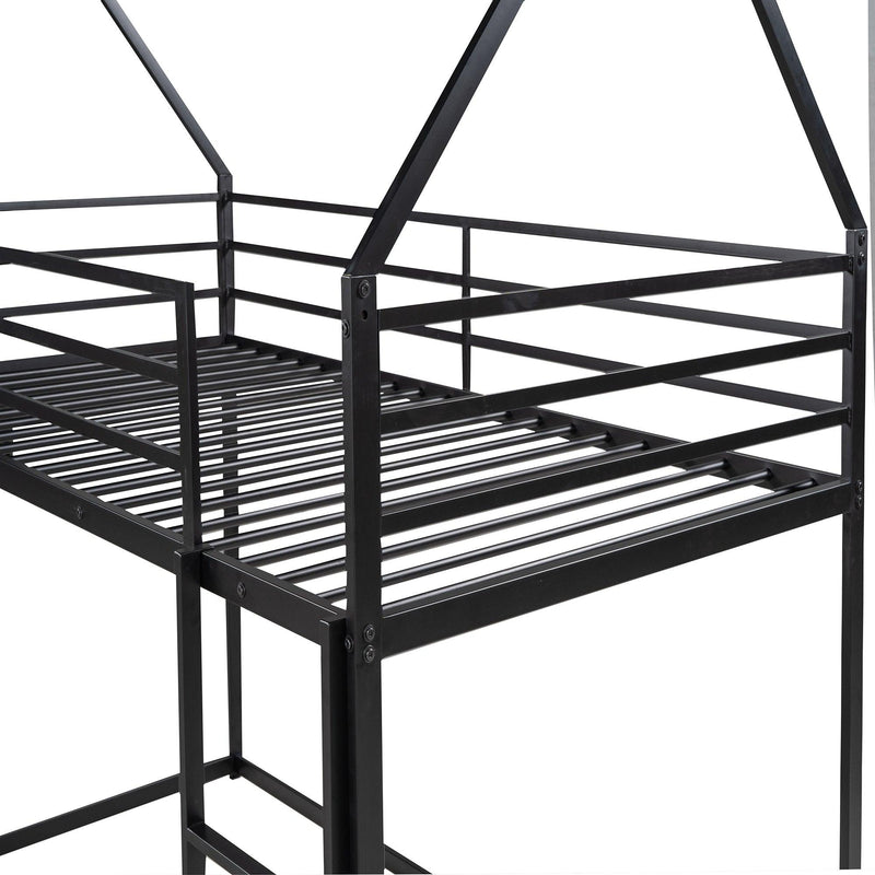 Twin over Twin House Bunk Bed with Ladder and Slide,Black - Supfirm