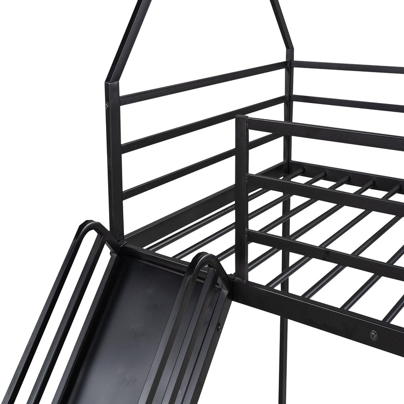 Twin over Twin House Bunk Bed with Ladder and Slide,Black - Supfirm