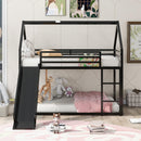 Twin over Twin House Bunk Bed with Ladder and Slide,Black - Supfirm