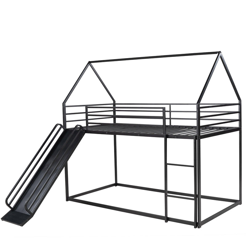 Twin over Twin House Bunk Bed with Ladder and Slide,Black - Supfirm