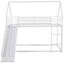 Twin over Twin House Bunk Bed with Ladder and Slide,White - Supfirm