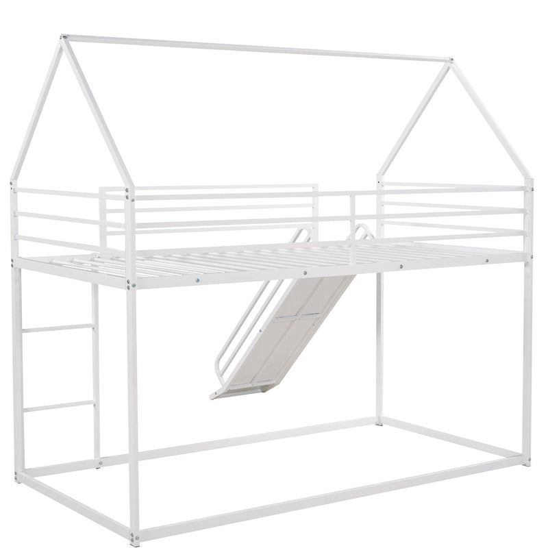 Twin over Twin House Bunk Bed with Ladder and Slide,White - Supfirm