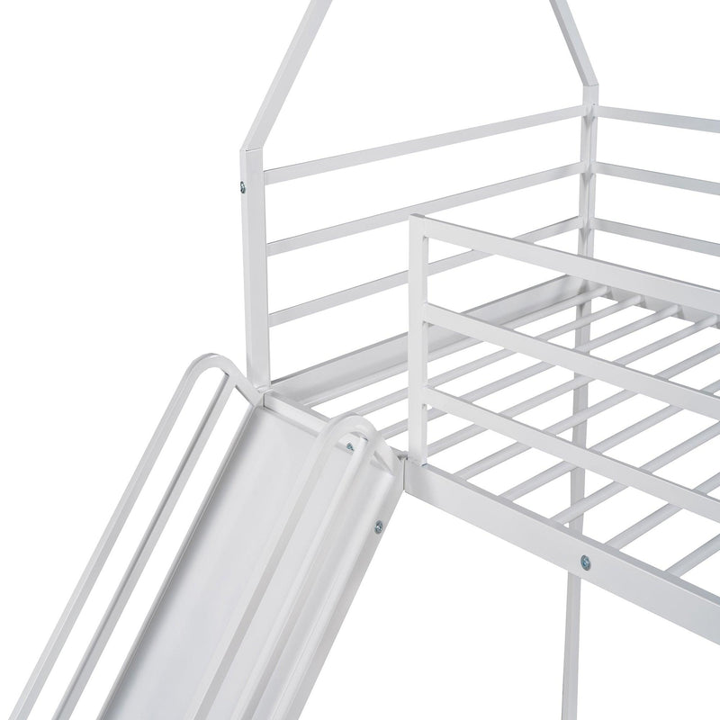 Twin over Twin House Bunk Bed with Ladder and Slide,White - Supfirm