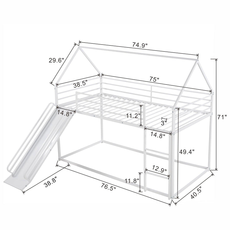 Twin over Twin House Bunk Bed with Ladder and Slide,White - Supfirm