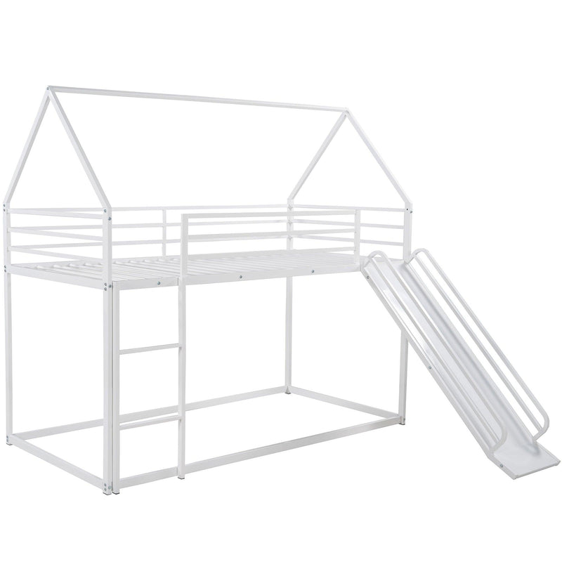 Twin over Twin House Bunk Bed with Ladder and Slide,White - Supfirm