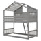 Twin over Twin House Bunk Bed with Roof , Window, Window Box, Door , with Safety Guardrails and Ladder, Grey - Supfirm