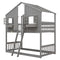 Twin over Twin House Bunk Bed with Roof , Window, Window Box, Door , with Safety Guardrails and Ladder, Grey - Supfirm