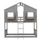 Twin over Twin House Bunk Bed with Roof , Window, Window Box, Door , with Safety Guardrails and Ladder, Grey - Supfirm