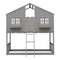 Twin over Twin House Bunk Bed with Roof , Window, Window Box, Door , with Safety Guardrails and Ladder, Grey - Supfirm