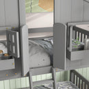 Twin over Twin House Bunk Bed with Roof , Window, Window Box, Door , with Safety Guardrails and Ladder, Grey - Supfirm