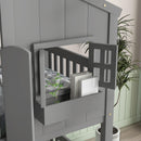 Twin over Twin House Bunk Bed with Roof , Window, Window Box, Door , with Safety Guardrails and Ladder, Grey - Supfirm