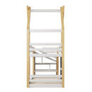 Twin over Twin House Bunk Bed with White Storage Staircase and 2 Blackboards, White and Natural - Supfirm