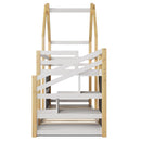 Twin over Twin House Bunk Bed with White Storage Staircase and 2 Blackboards, White and Natural - Supfirm