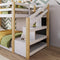 Twin over Twin House Bunk Bed with White Storage Staircase and 2 Blackboards, White and Natural - Supfirm