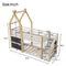 Twin over Twin House Bunk Bed with White Storage Staircase and 2 Blackboards, White and Natural - Supfirm