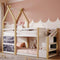 Twin over Twin House Bunk Bed with White Storage Staircase and 2 Blackboards, White and Natural - Supfirm