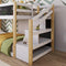 Twin over Twin House Bunk Bed with White Storage Staircase and Blackboard, White and Natural - Supfirm