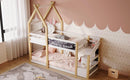 Twin over Twin House Bunk Bed with White Storage Staircase and Blackboard, White and Natural - Supfirm