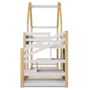 Twin over Twin House Bunk Bed with White Storage Staircase and Blackboard, White and Natural - Supfirm