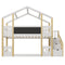 Twin over Twin House Bunk Bed with White Storage Staircase and Blackboards, White - Supfirm