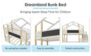 Twin over Twin House Bunk Bed with White Storage Staircase and Blackboards, White - Supfirm