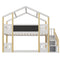 Twin over Twin House Bunk Bed with White Storage Staircase and Blackboards, White - Supfirm