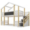 Twin over Twin House Bunk Bed with White Storage Staircase and Blackboards, White - Supfirm