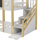 Twin over Twin House Bunk Bed with White Storage Staircase and Blackboards, White - Supfirm