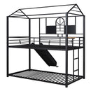 Twin Over Twin Metal Bunk Bed ,Metal Housebed With Slide,Three Colors Available.(Black with Black Slide)(OLD SKU :LP000095AAB) - Supfirm